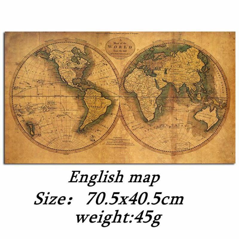 English map poster retro kraft paper wall sticker home decoration painting room