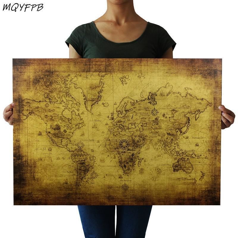 World treasure map kraft paper Poster Wall Sticker home decoration print