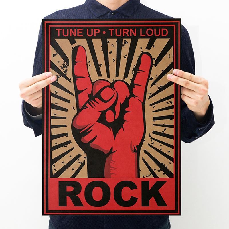 Room Decoration ROCK Gesture Classic Poster Retro Kraft Paper Poster Cafe Wester