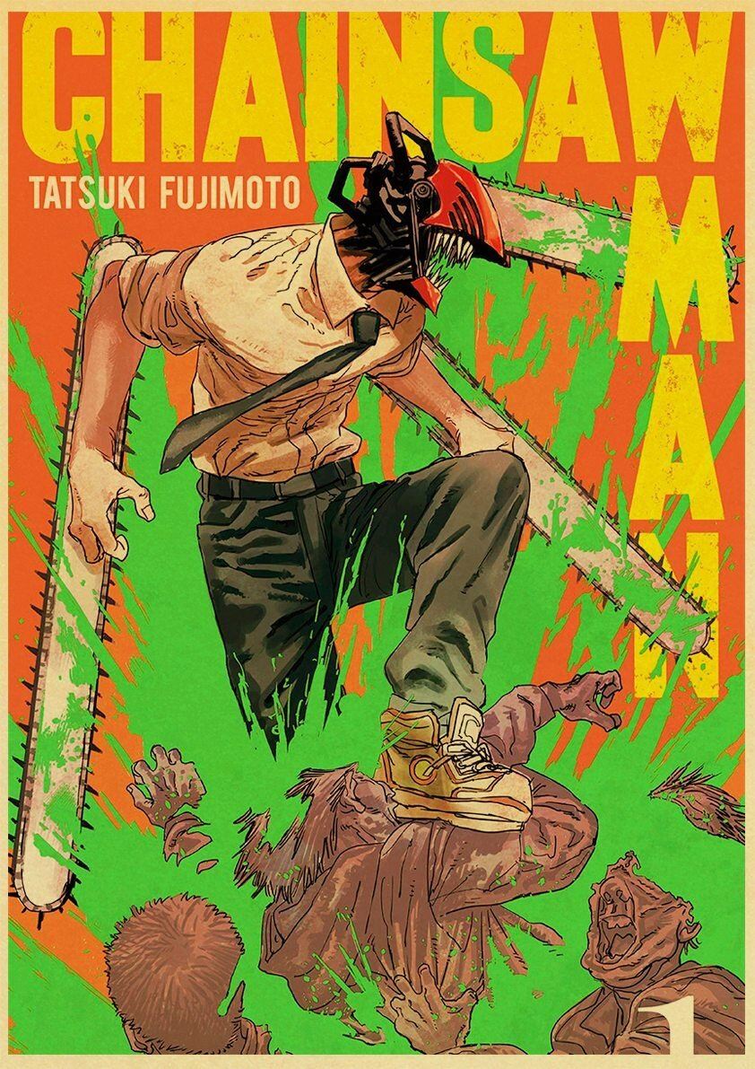 Vintage  Anime Chainsaw Man Posters Retro Kraft Paper Prints High Quality Art Print