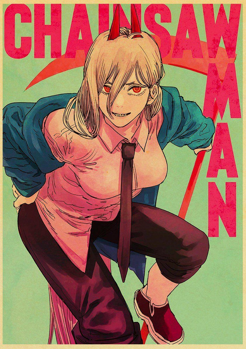 Vintage  Anime Chainsaw Man Posters Retro Kraft Paper Prints High Quality Art Print 12x16