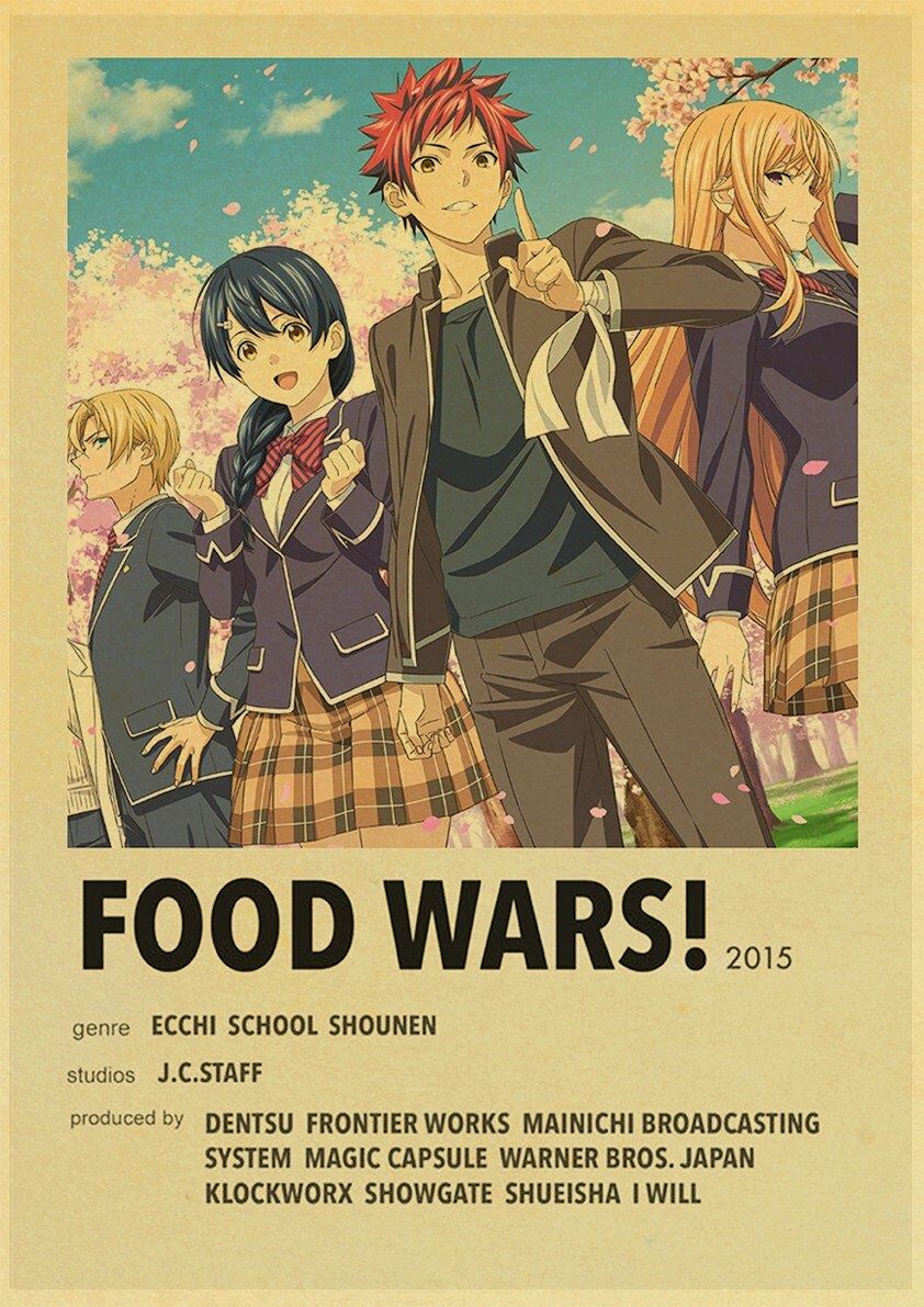 Vintage Anime Series Food Wars/Your Name/Haikyu!!/Bleach Retro Kraft Paper Poster 12x16