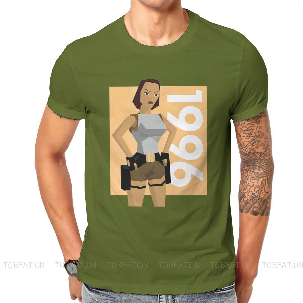 1996 Casual TShirt Tomb Raider Lara Croft Adventure Game Film Creative Tops Casu