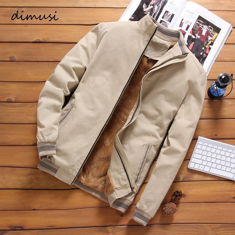 DIMUSI Autumn Mens Bomber Jackets Casual Male Outwear Fleece Thick Warm Windbrea