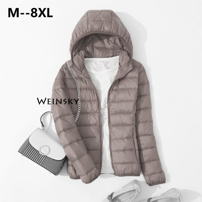 Spring Autumn Women Ultralight Thin Down Jacket White Duck Down Hooded Jackets W