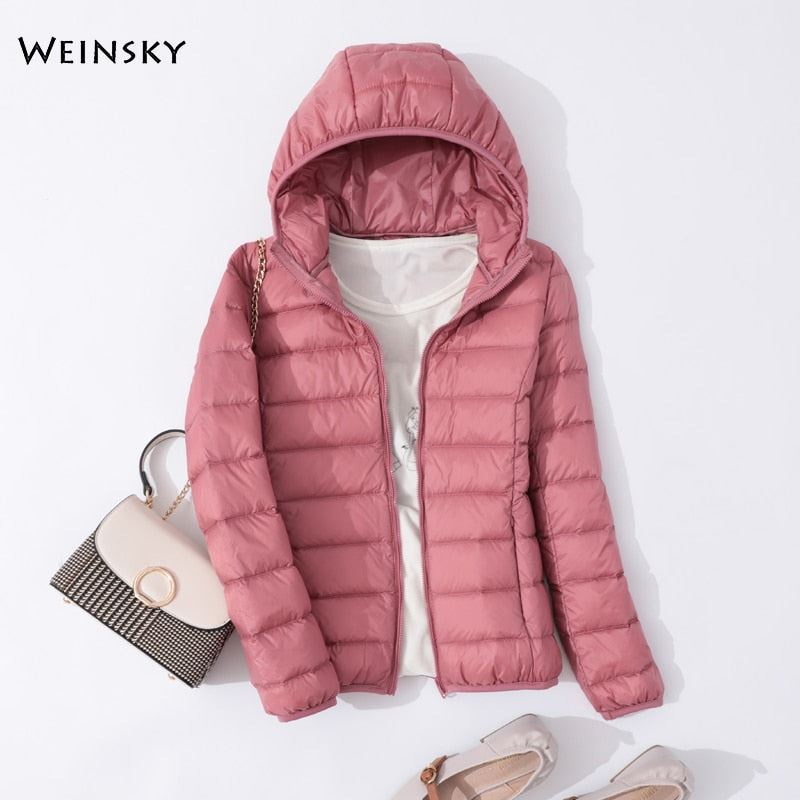 Spring Autumn Women Ultralight Thin Down Jacket White Duck Down Hooded Jackets