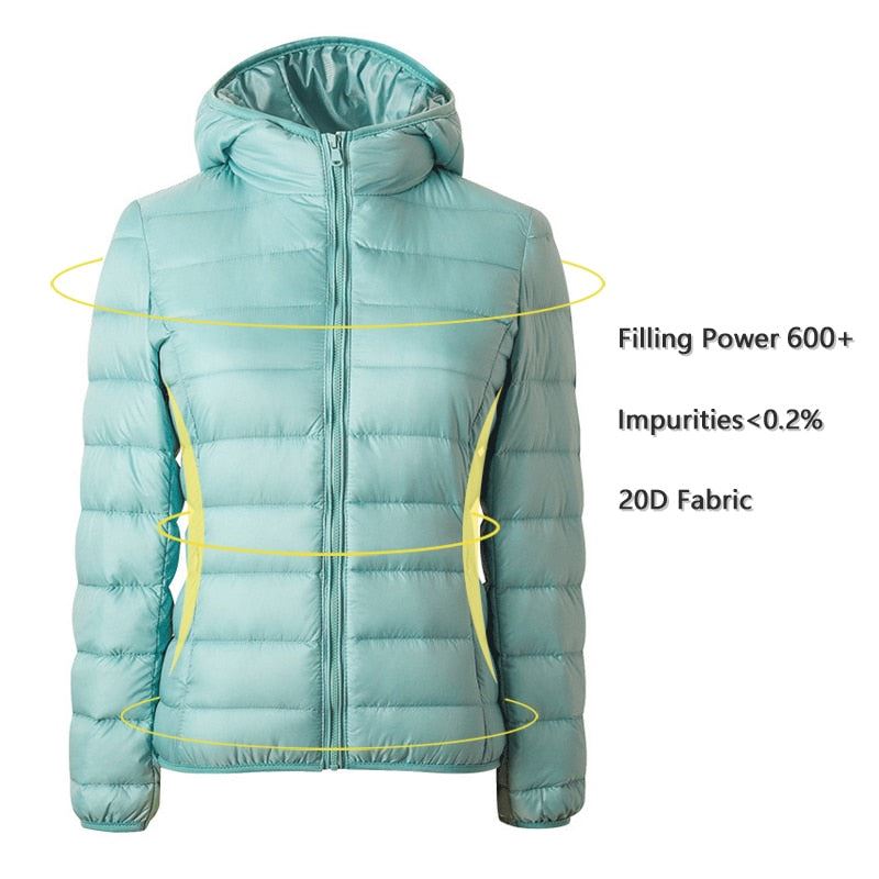 Spring Autumn Women Ultralight Thin Down Jacket White Duck Down Hooded Jackets