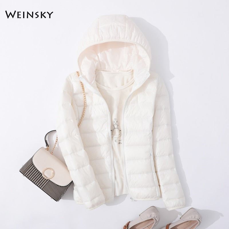 Spring Autumn Women Ultralight Thin Down Jacket White Duck Down Hooded Jackets