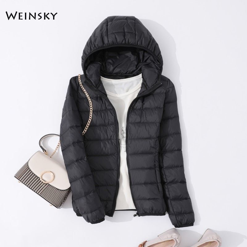 Spring Autumn Women Ultralight Thin Down Jacket White Duck Down Hooded Jackets