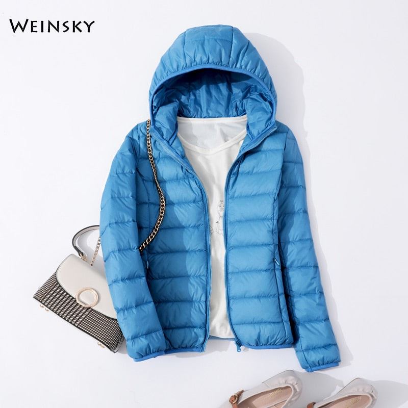 Spring Autumn Women Ultralight Thin Down Jacket White Duck Down Hooded Jackets