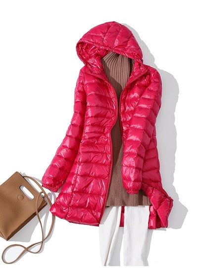 Woman Duck Down Jackets Winter Plus Size Ultralight Hooded Women Down Coat Portable