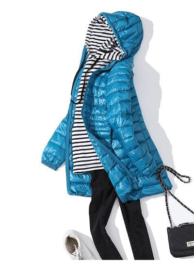 Woman Duck Down Jackets Winter Plus Size Ultralight Hooded Women Down Coat Portable