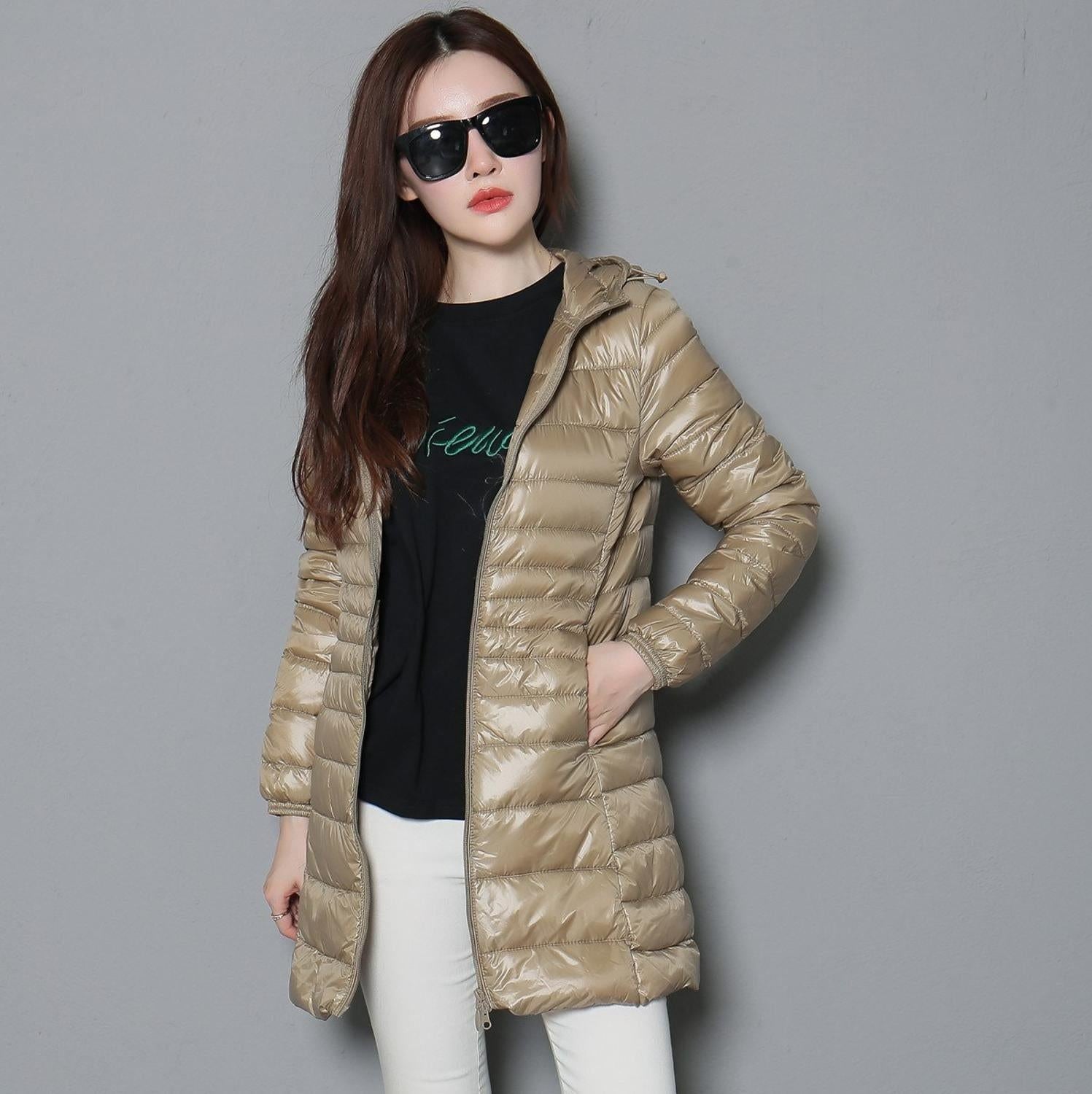 2021 New Winter Jackets Women White Duck Down Long Coat Female Hooded Padded Par