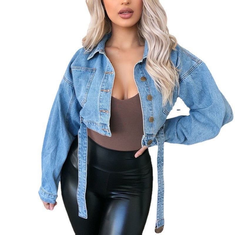 Autumn Women's Denim Cropped Jacket Female Pockets Hole Short Jean Jackets Ladie