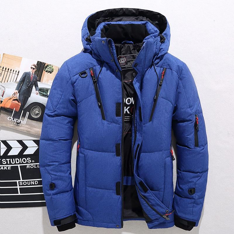 Men's White Duck Down Jacket Warm Hooded Thick Puffer Jacket Coat Male Casual Hi