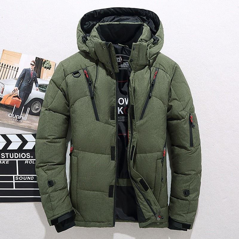 Men's White Duck Down Jacket Warm Hooded Thick Puffer Jacket Coat Male Casual Hi