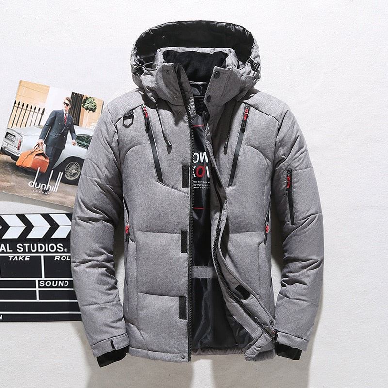 Men's White Duck Down Jacket Warm Hooded Thick Puffer Jacket Coat Male Casual Hi