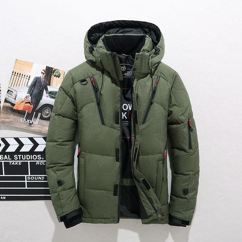 Men's White Duck Down Jacket Warm Hooded Thick Puffer Jacket Coat Male Casual Hi