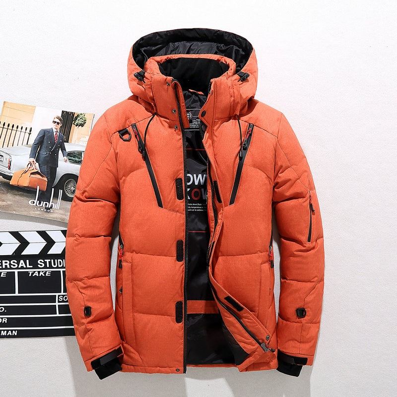 Men's White Duck Down Jacket Warm Hooded Thick Puffer Jacket Coat Male Casual Hi