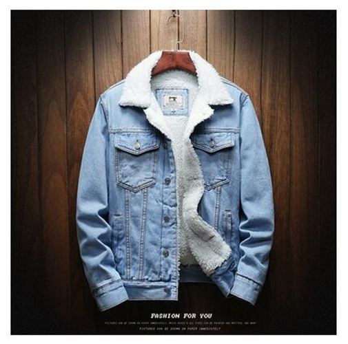 Men Light Blue Winter Jean Jackets Outerwear Warm Denim Coats New Men Large Size