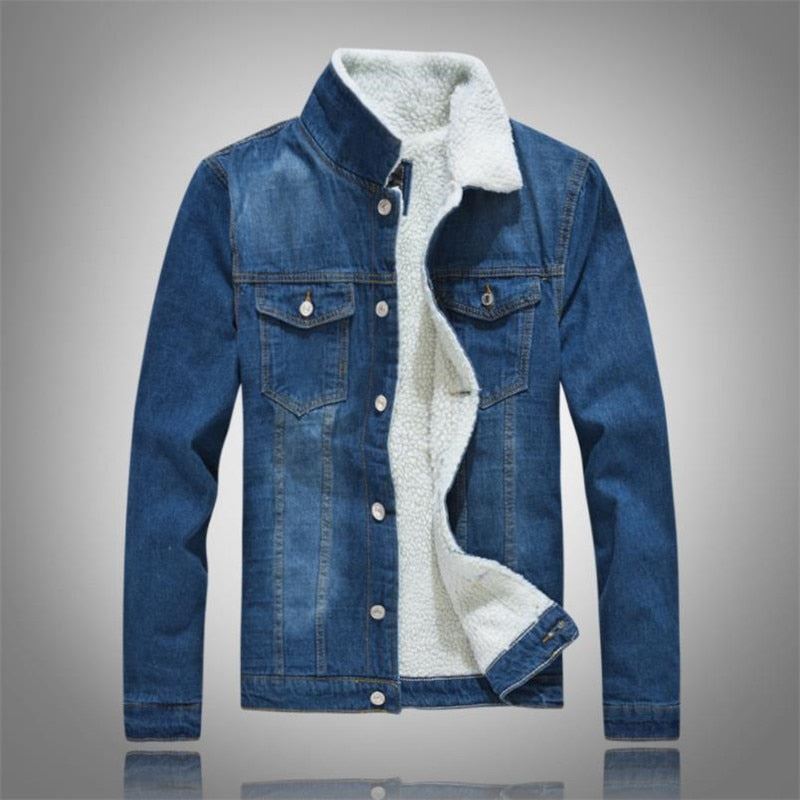 Men's Denim Jacket Warm Winter Casual Bomber Male Korean Style cowboy Jacket Fas