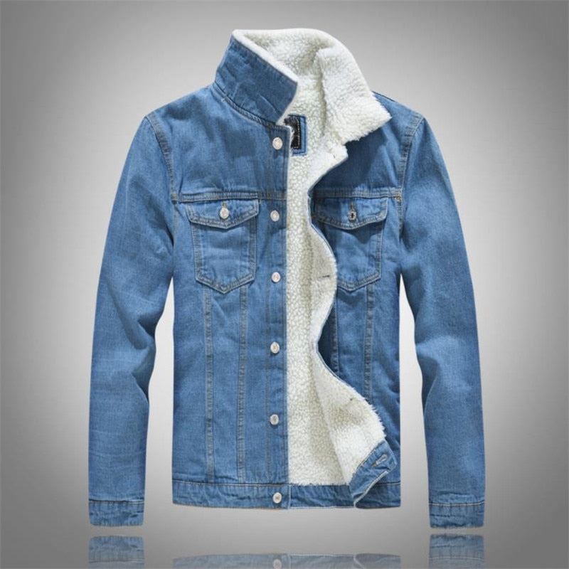 Men's Denim Jacket Warm Winter Casual Bomber Male Korean Style cowboy Jacket Fas