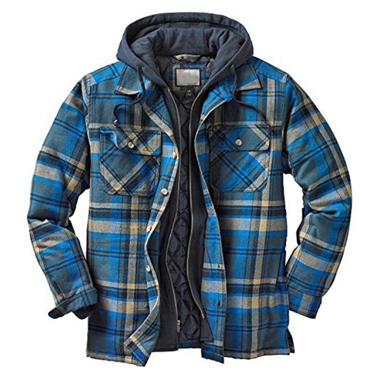 Winter Jacket Men Autumn Winter Thick Cotton Plaid Long-sleeved Loose Hooded Jac