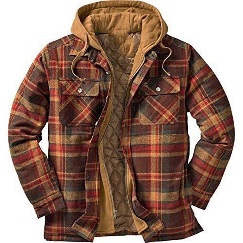 Winter Jacket Men Autumn Winter Thick Cotton Plaid Long-sleeved Loose Hooded Jac