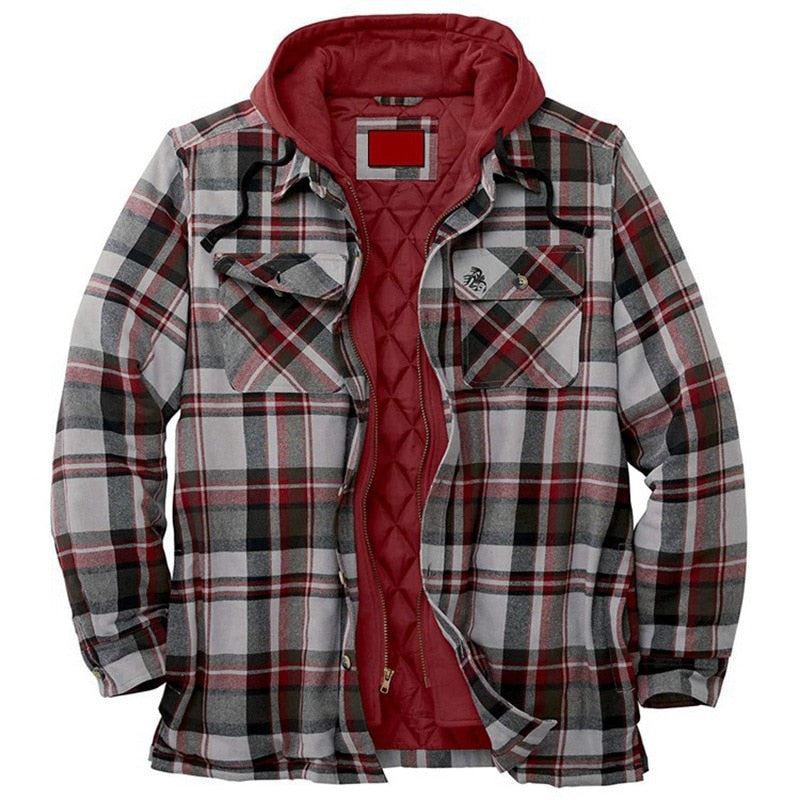 Winter Jacket Men Autumn Winter Thick Cotton Plaid Long-sleeved Loose Hooded Jac