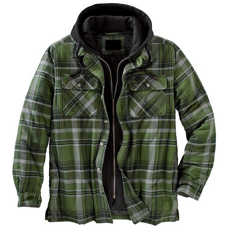 Winter Jacket Men Autumn Winter Thick Cotton Plaid Long-sleeved Loose Hooded Jac