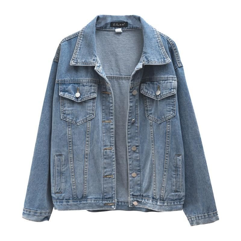 Denim Woman Jacket Winter 2021 Oversize Jean Jacket Long Sleeve Turn-down Collar