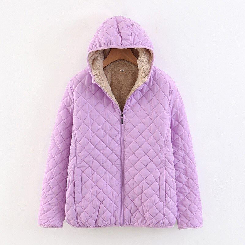 Women Autumn Winter Parkas Coat Jackets Female Lamb Hooded Plaid Long Sleeve