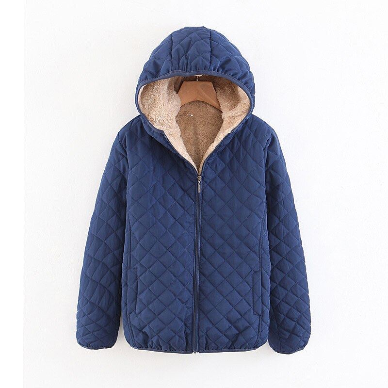 Women Autumn Winter Parkas Coat Jackets Female Lamb Hooded Plaid Long Sleeve