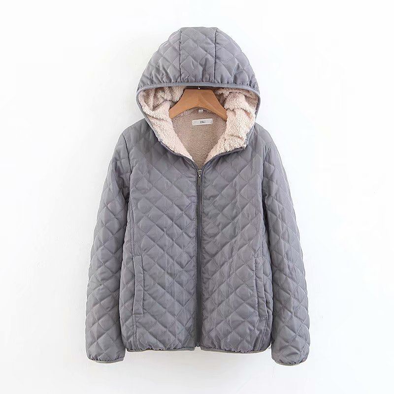 Women Autumn Winter Parkas Coat Jackets Female Lamb Hooded Plaid Long Sleeve