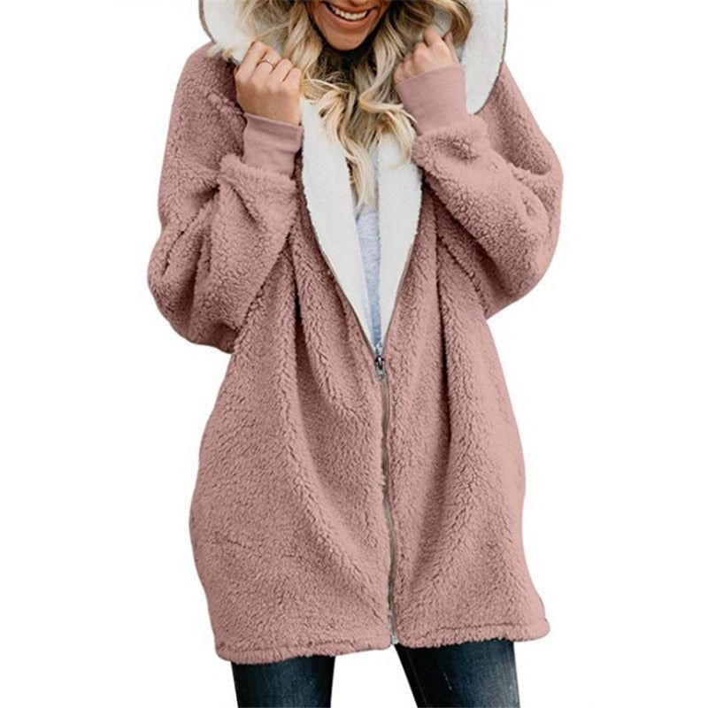 Lamb velvet hooded women long winter jacket 2019 autumn and winter new plus size