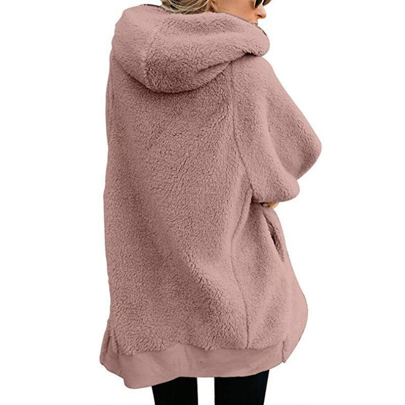 Lamb velvet hooded women long winter jacket 2019 autumn and winter new plus size