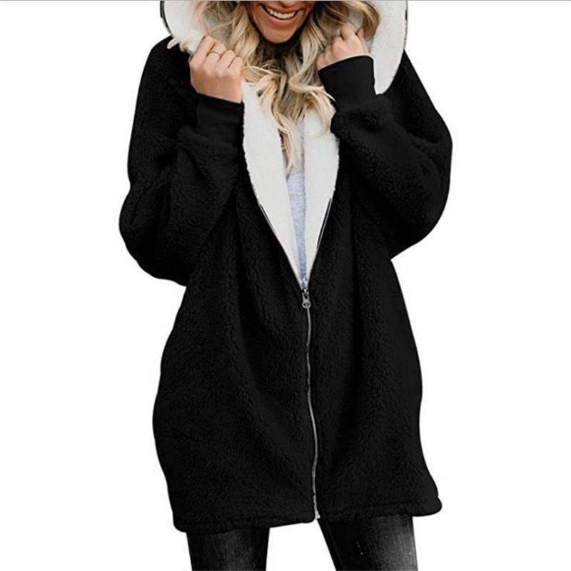 Lamb velvet hooded women long winter jacket 2019 autumn and winter new plus size