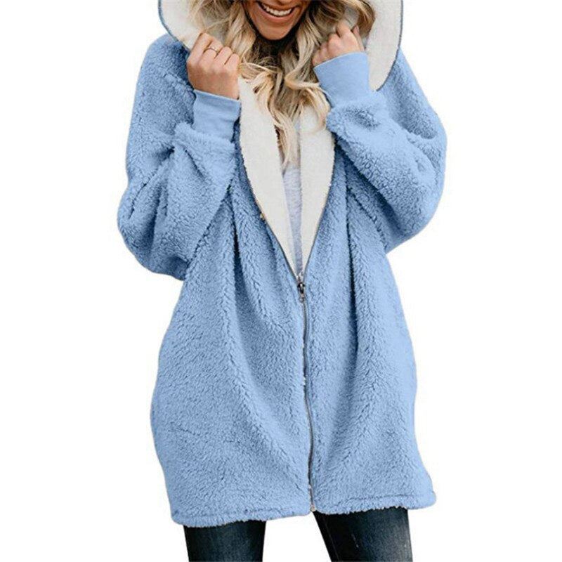 Lamb velvet hooded women long winter jacket 2019 autumn and winter new plus size