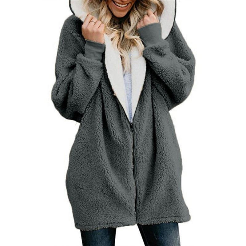 Lamb velvet hooded women long winter jacket 2019 autumn and winter new plus size