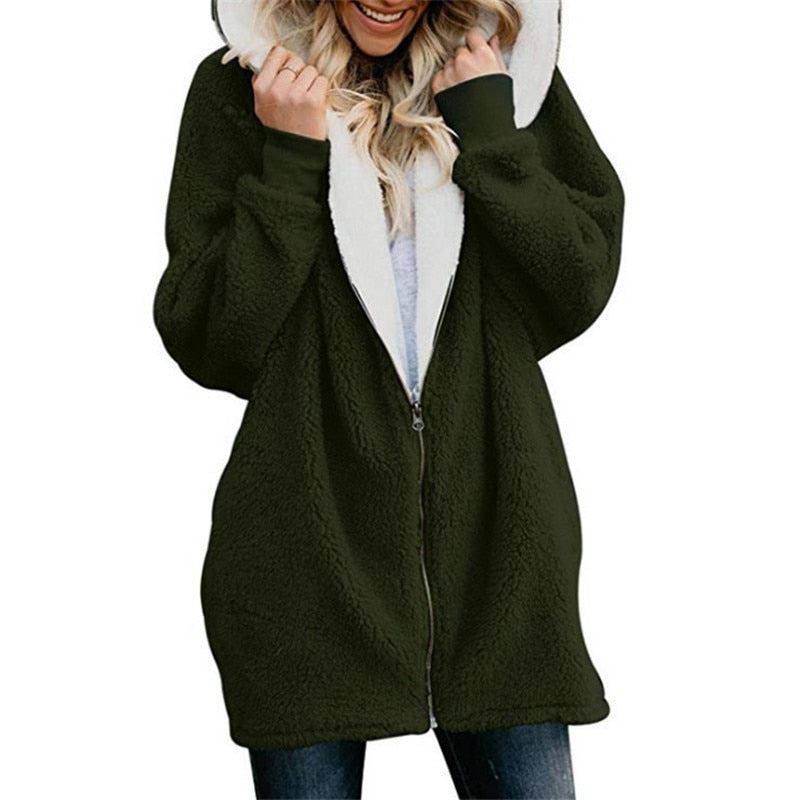 Lamb velvet hooded women long winter jacket 2019 autumn and winter new plus size