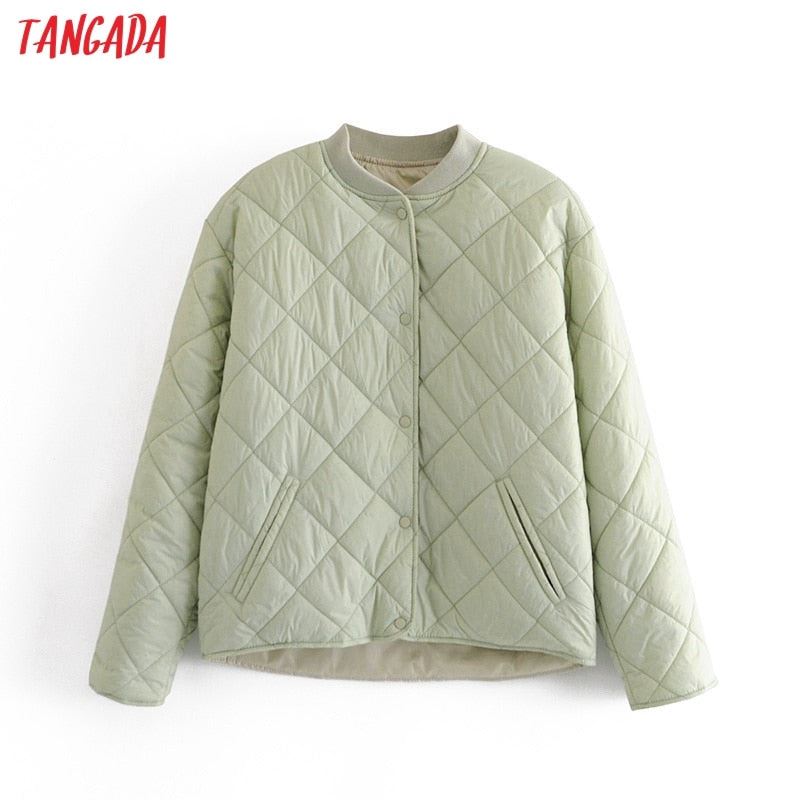 Tangada 2020 Autumn Women Solid Oversize Thin Parkas Cotton Jacket Long Sleeve F