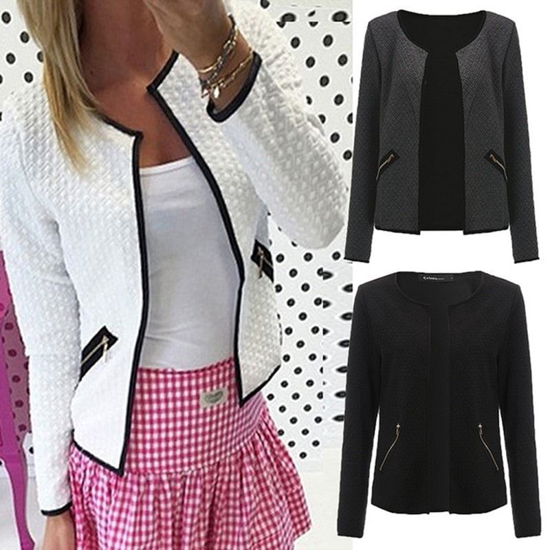 Hot Sale Women Fashion Solid Color Pocket Zipper Casual Jacket Coat 3 Colors Pul