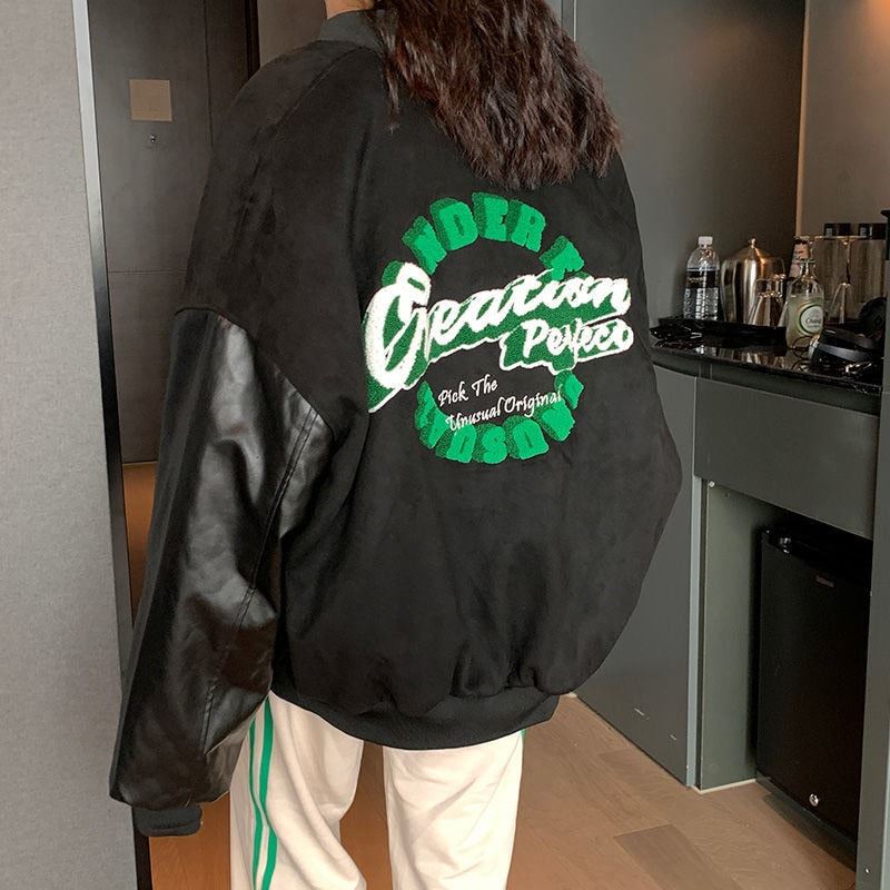 Sweet and fresh BF wind jacket flocking baseball uniform 2021 new female embroid