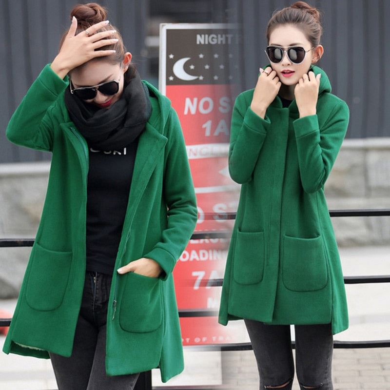 2020 Autumn Winter Women's Fleece Jacket Coats Female Long Hooded Coats Outerwea