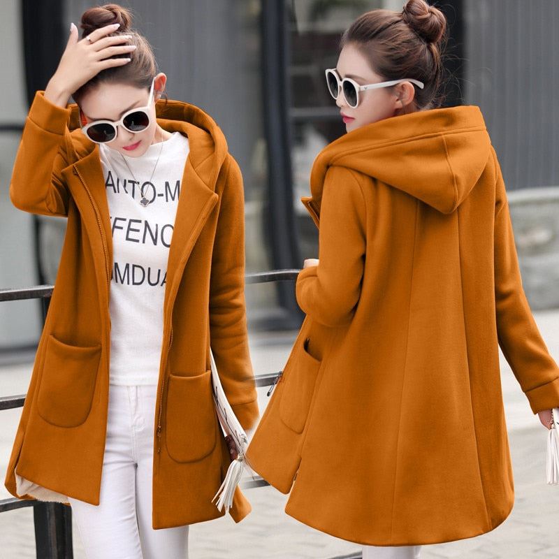 2020 Autumn Winter Women's Fleece Jacket Coats Female Long Hooded Coats Outerwea