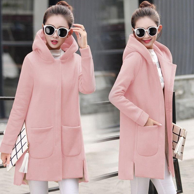 2020 Autumn Winter Women's Fleece Jacket Coats Female Long Hooded Coats Outerwea