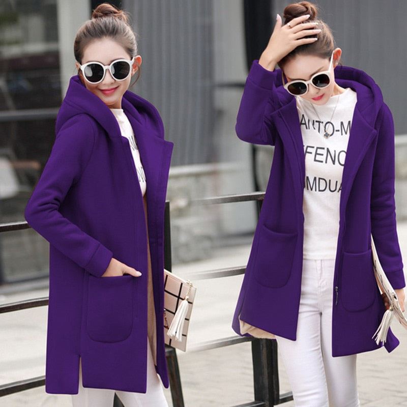 2020 Autumn Winter Women's Fleece Jacket Coats Female Long Hooded Coats Outerwea