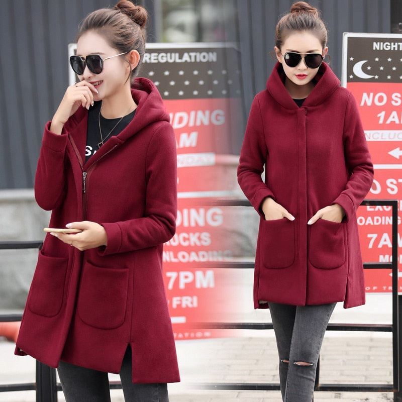 2020 Autumn Winter Women's Fleece Jacket Coats Female Long Hooded Coats Outerwea