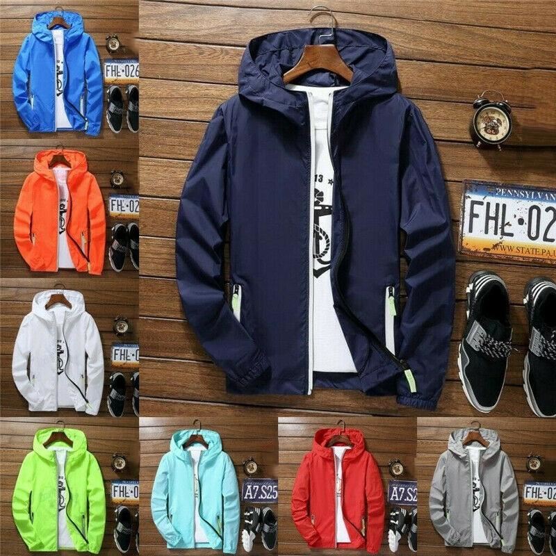 2021 Men's Casual Hooded Zip Up Hoodie Autumn Winter Oversize Coats Waterproof L