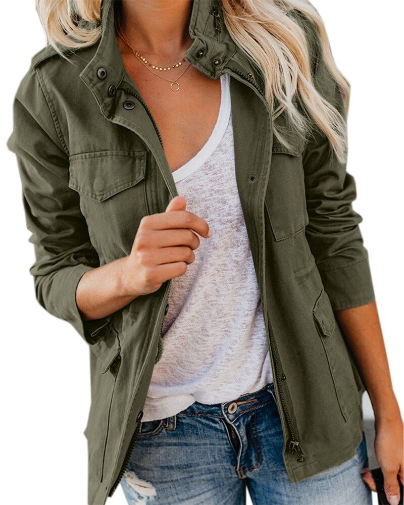 Women's Spring Jacket Zip Up Coat Outerwear Female Streetwear Autumn Coat Stand